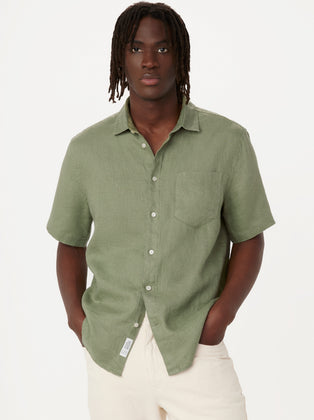 The Short Sleeve Linen Shirt in Olive Green