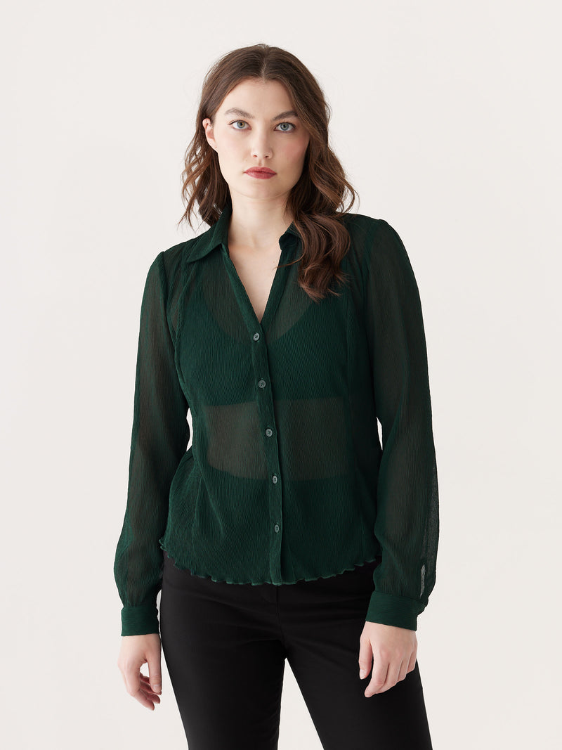 Green discount sheer top