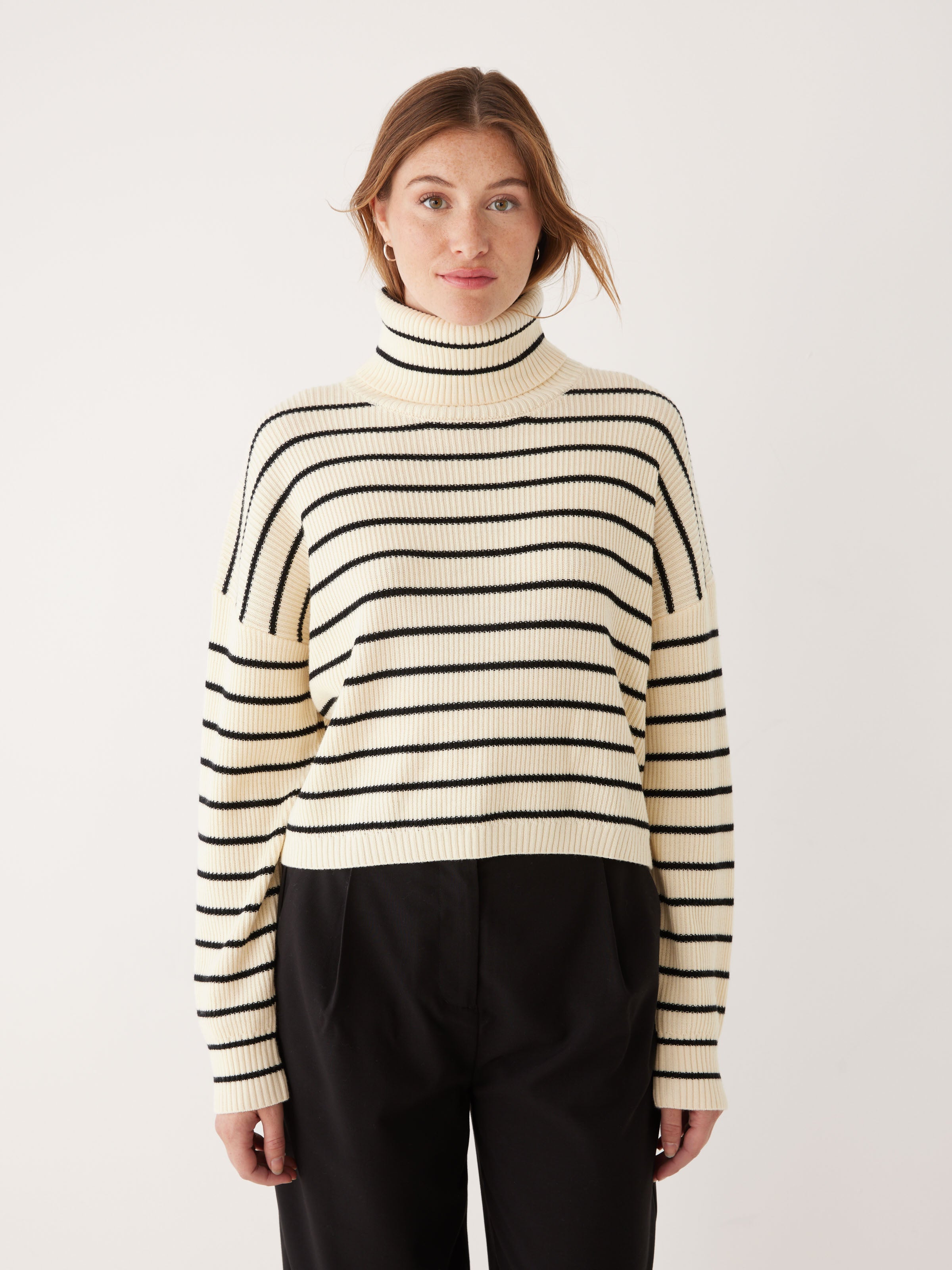 White striped turtleneck sale