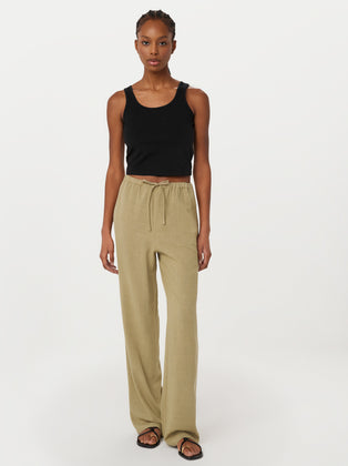 The Relaxed Linen Blend Pant in Green Beige