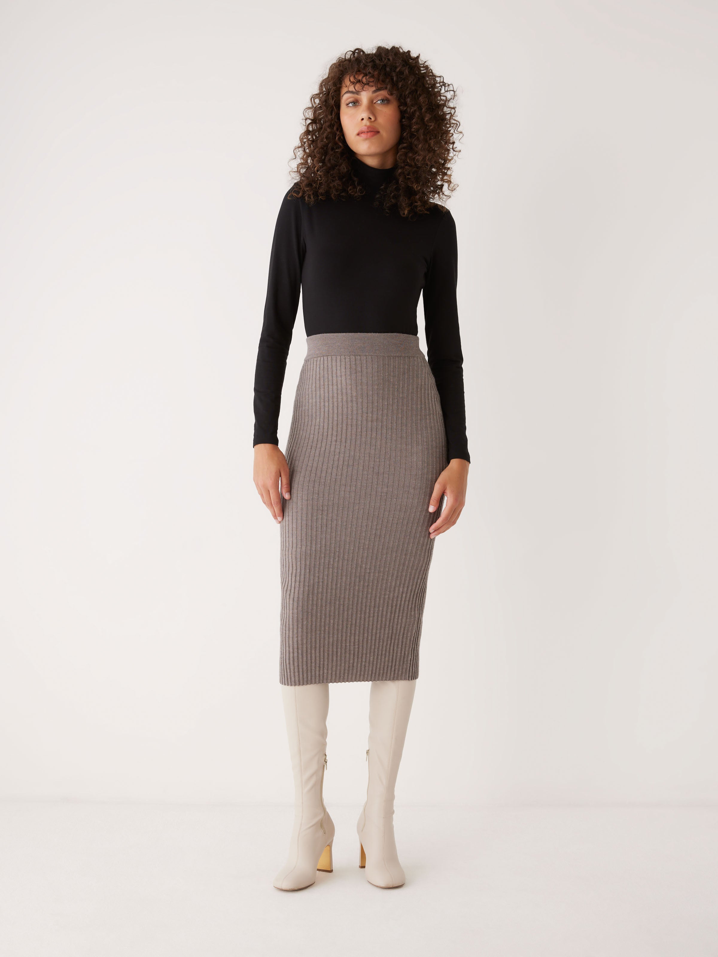 Sweater Rib Pencil Skirt - Black - XS