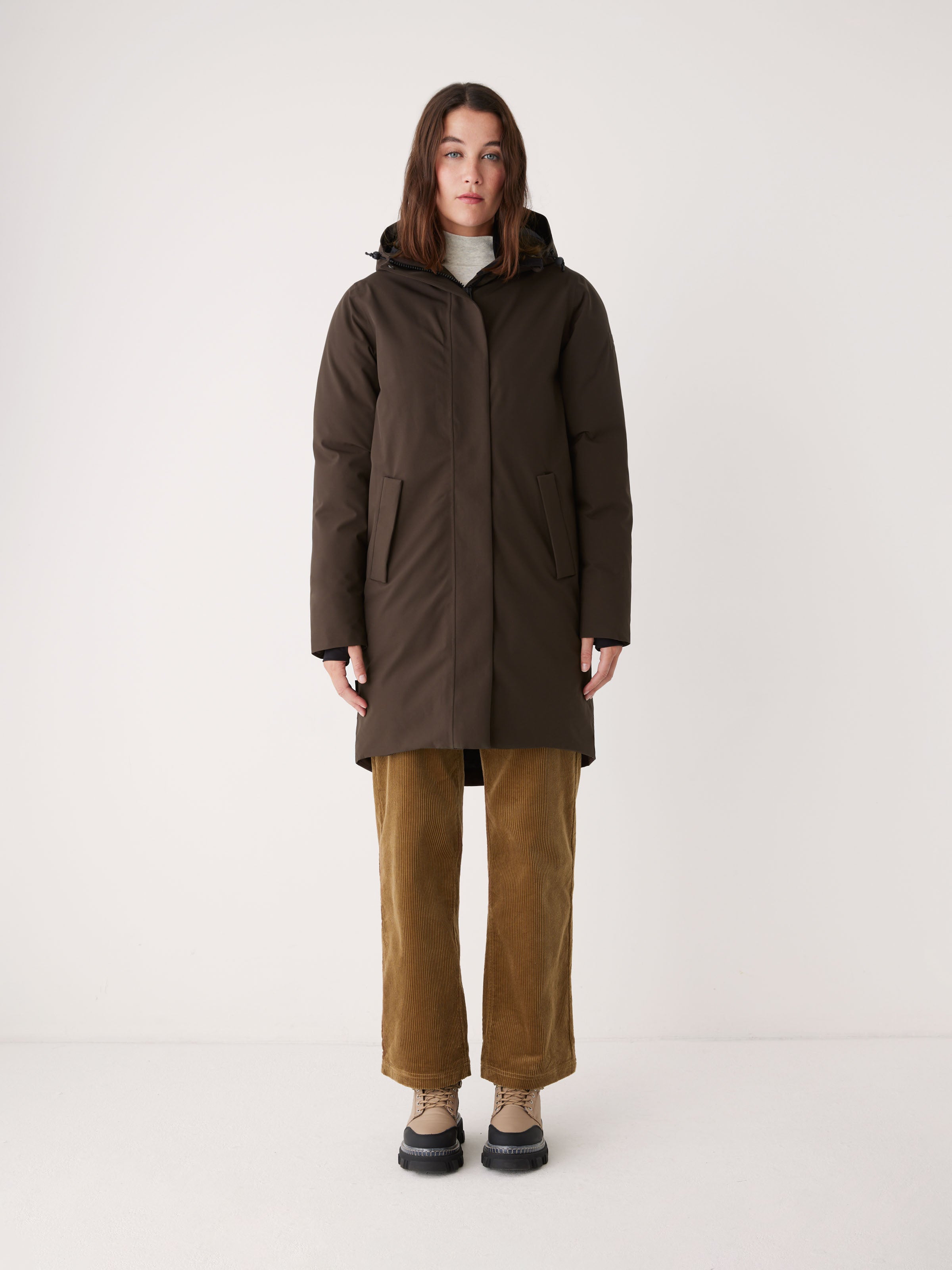 Go Frank, Ladies Cold Winter Long Parka With Fur Lining in Deep